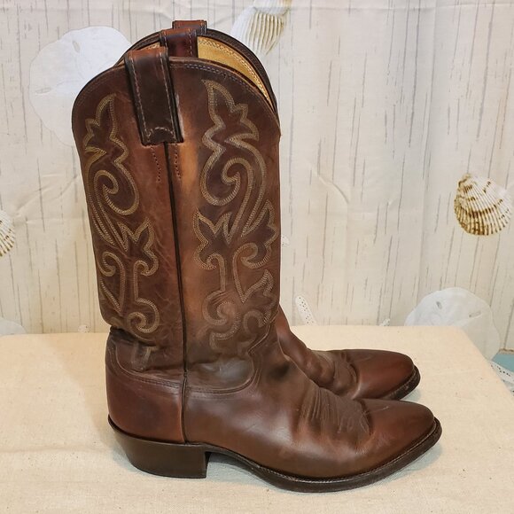 VINTAGE JUSTIN NATURAL FINISH WESTERN WORK BOOTS SIZE 9D MADE IN USA - Picture 8 of 8
